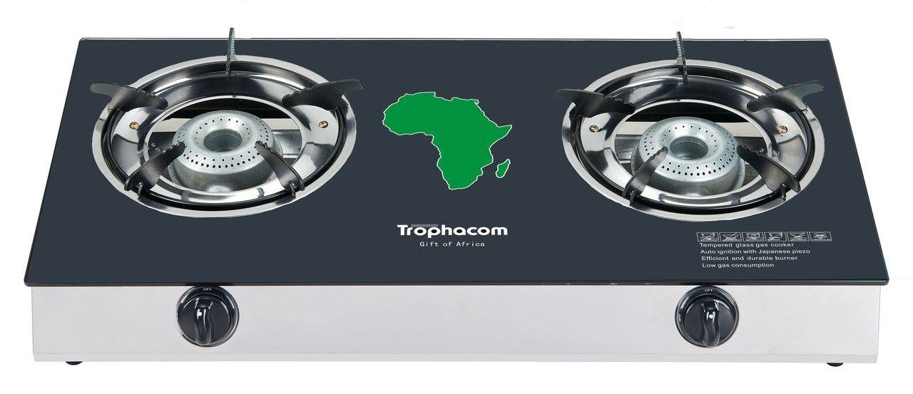 2-burner glass gas stove, Africa design – Trophacom GS-01