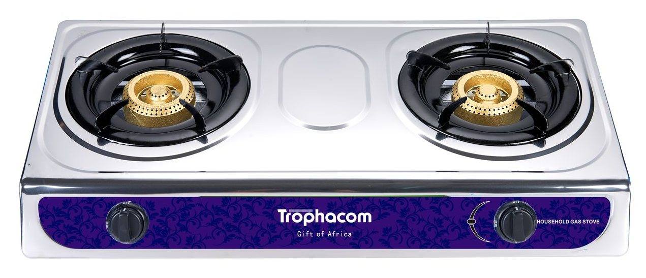 2-burner stainless steel gas stove, purple panel – Trophacom GS-04