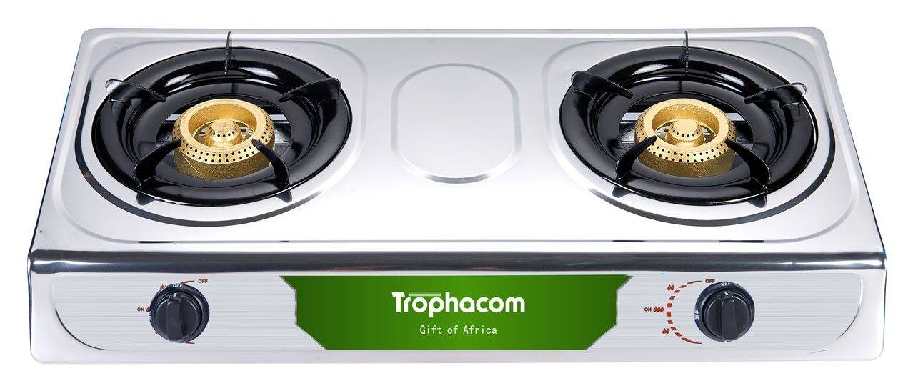 2-burner stainless steel gas stove, green panel – Trophacom GS-06
