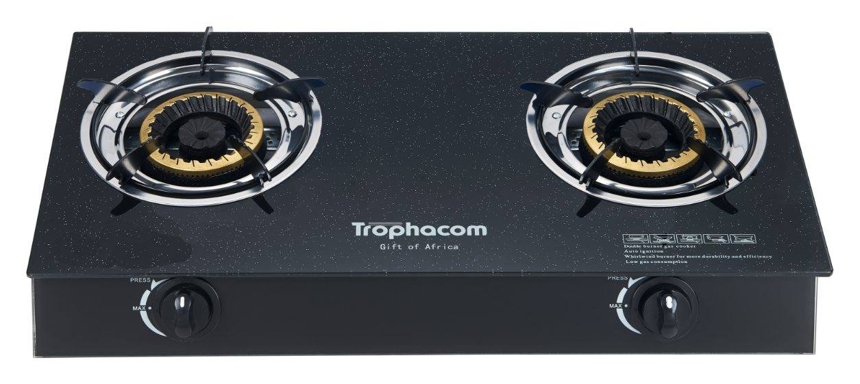 2-burner glass gas stove, granite black – Trophacom GS-09