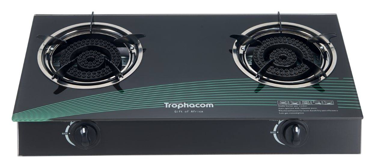 2-burner glass gas stove, green lines – Trophacom GS-10