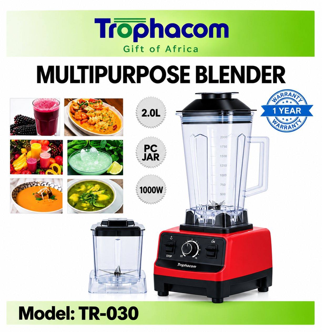 Multipurpose blender 2.0 L, 1000 W – Trophacom TR-030